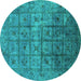 Round Oriental Turquoise Industrial Rug, urb1605turq