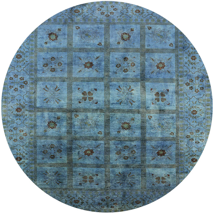 Round Mid-Century Modern Greenish Blue Green Oriental Rug, urb1605