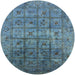 Round Mid-Century Modern Greenish Blue Green Oriental Rug, urb1605