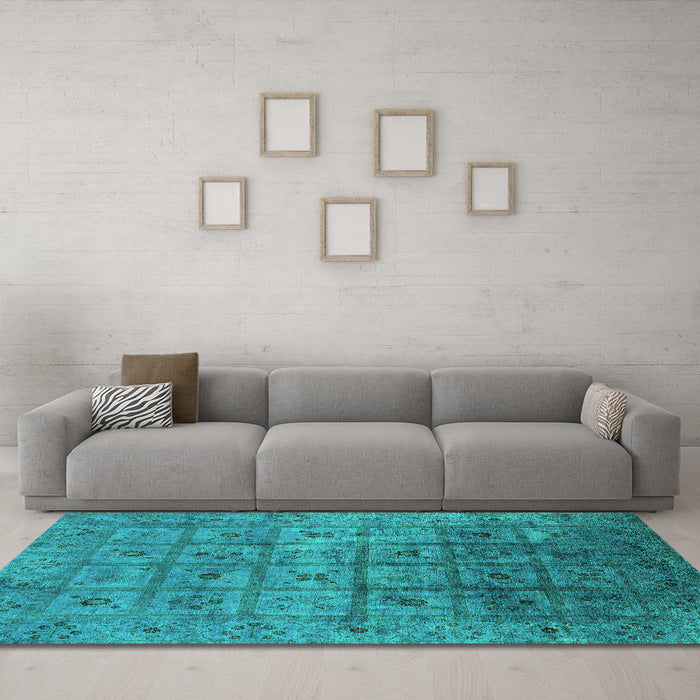 Machine Washable Oriental Turquoise Industrial Area Rugs in a Living Room,, wshurb1605turq