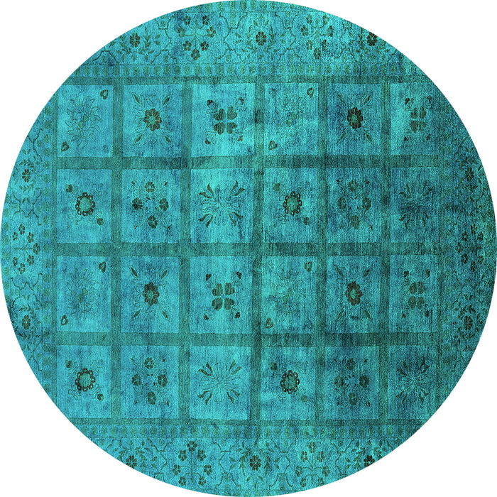 Round Machine Washable Oriental Turquoise Industrial Area Rugs, wshurb1605turq