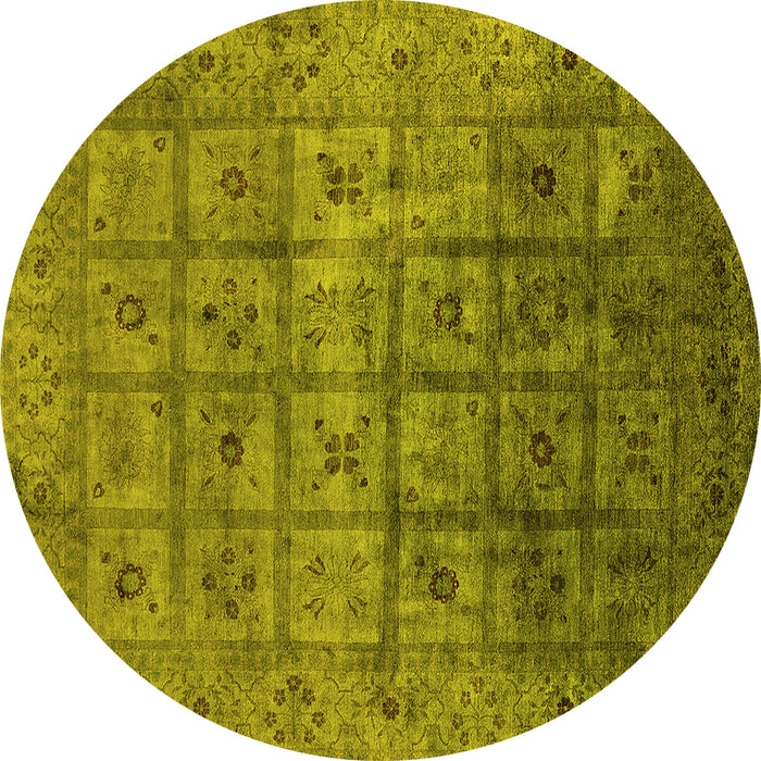 Round Machine Washable Oriental Yellow Industrial Rug, wshurb1605yw