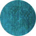 Round Oriental Turquoise Industrial Rug, urb1606turq