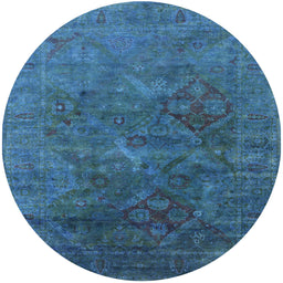 Round Mid-Century Modern Blue Ivy Blue Oriental Rug, urb1606