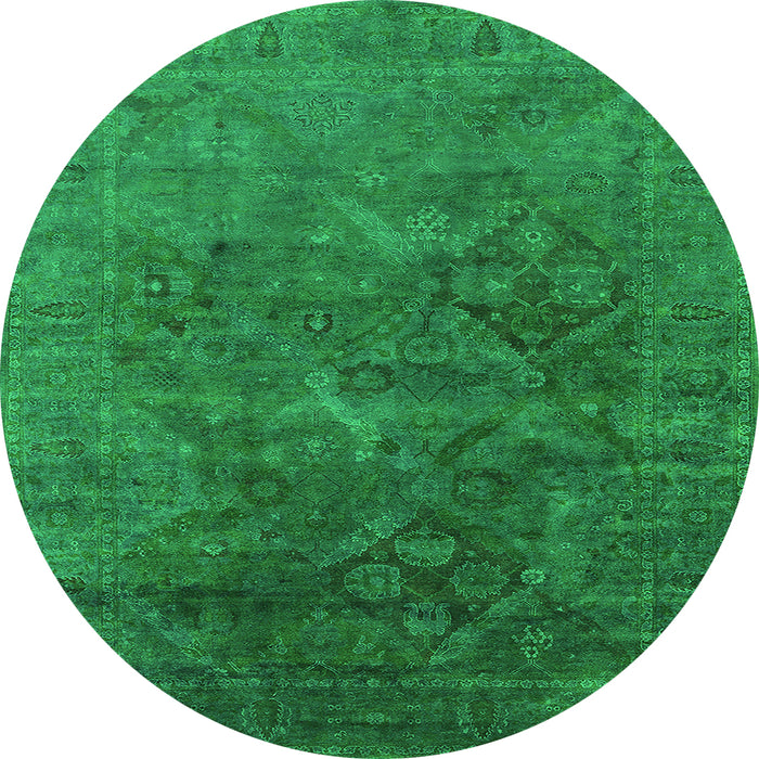 Round Machine Washable Oriental Green Industrial Area Rugs, wshurb1606grn