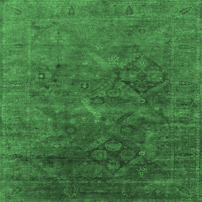 Square Machine Washable Oriental Emerald Green Industrial Area Rugs, wshurb1606emgrn