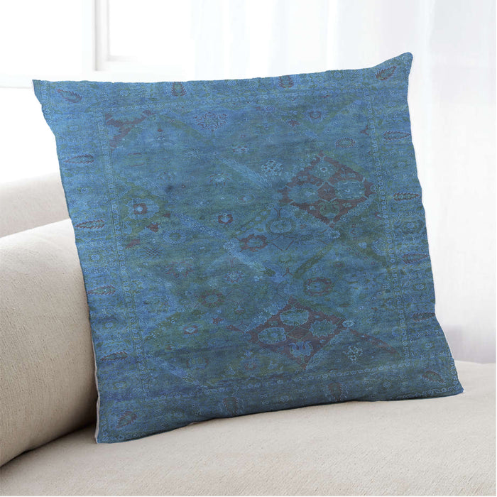 Lifestyle Image of Mid-Century Modern Urban Square Blue Ivy Blue Throw Pillow, 18 inch by 18 inch, pwurb1606