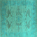 Square Machine Washable Oriental Turquoise Industrial Area Rugs, wshurb1607turq