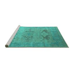 Sideview of Machine Washable Oriental Turquoise Industrial Area Rugs, wshurb1607turq