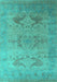 Machine Washable Oriental Turquoise Industrial Area Rugs, wshurb1607turq