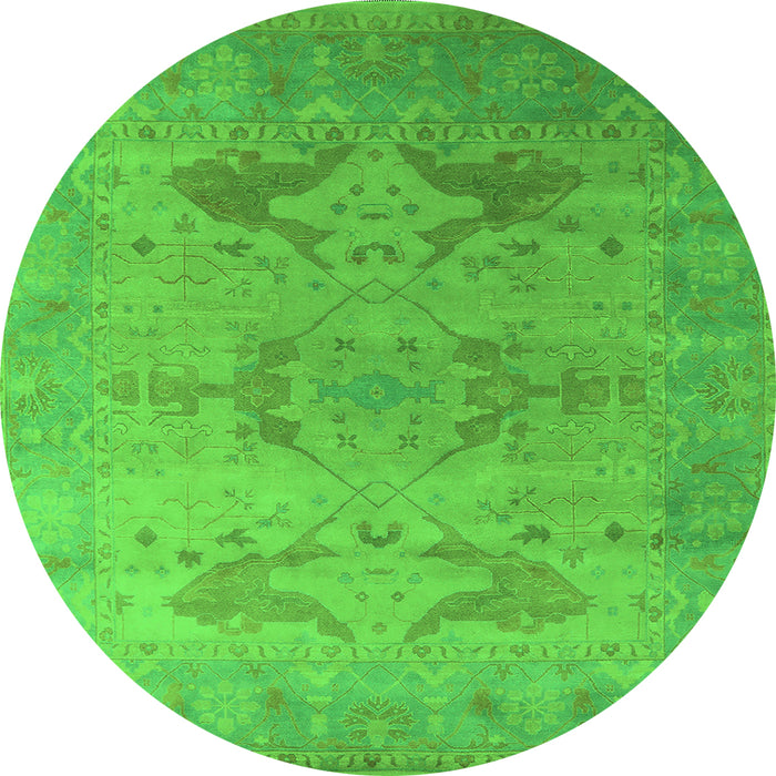 Round Machine Washable Oriental Green Industrial Area Rugs, wshurb1607grn