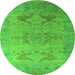 Round Machine Washable Oriental Green Industrial Area Rugs, wshurb1607grn