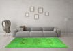 Machine Washable Oriental Green Industrial Area Rugs in a Living Room,, wshurb1607grn