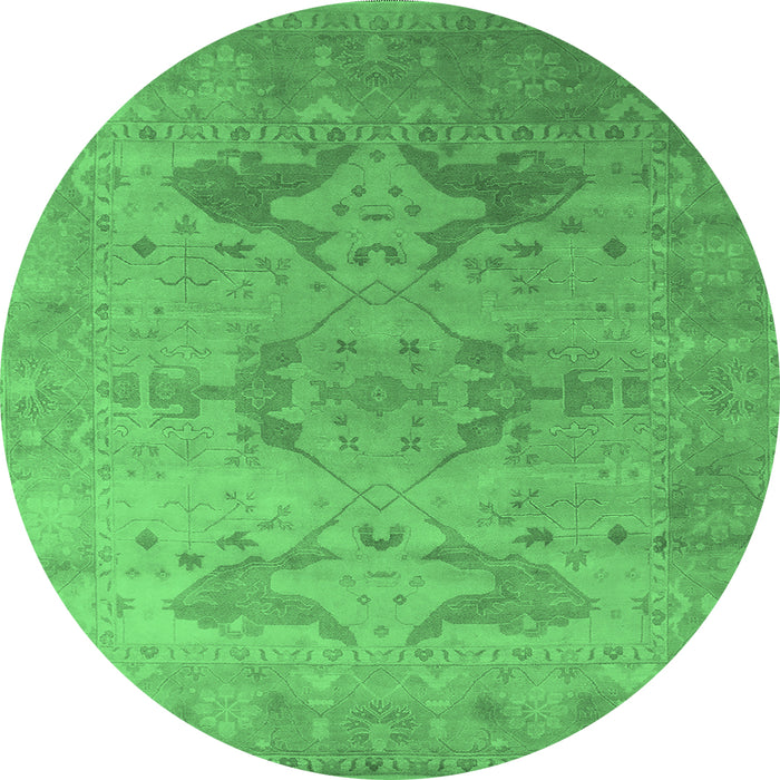 Round Oriental Emerald Green Industrial Rug, urb1607emgrn