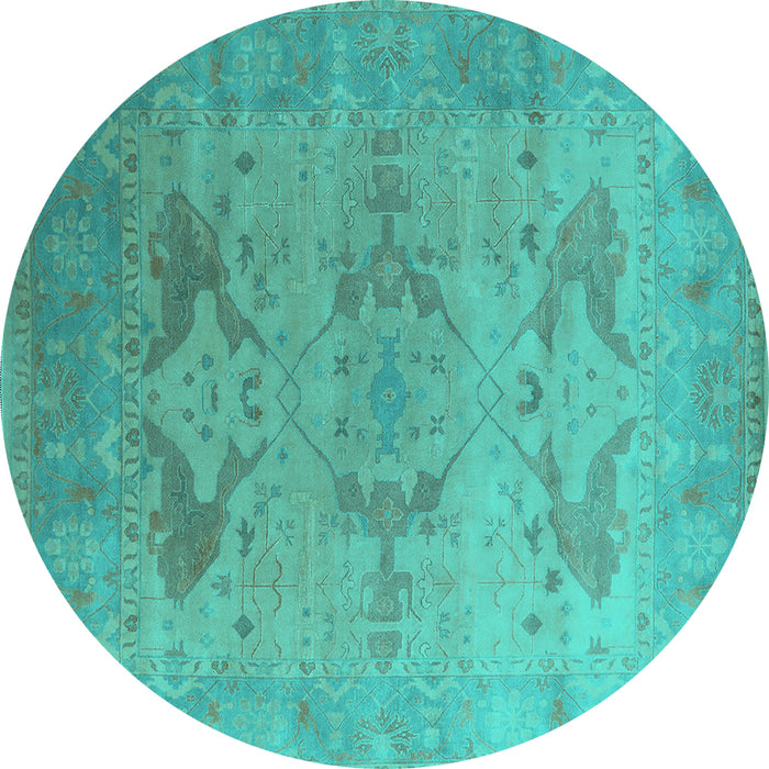 Round Oriental Turquoise Industrial Rug, urb1607turq