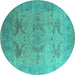 Round Oriental Turquoise Industrial Rug, urb1607turq