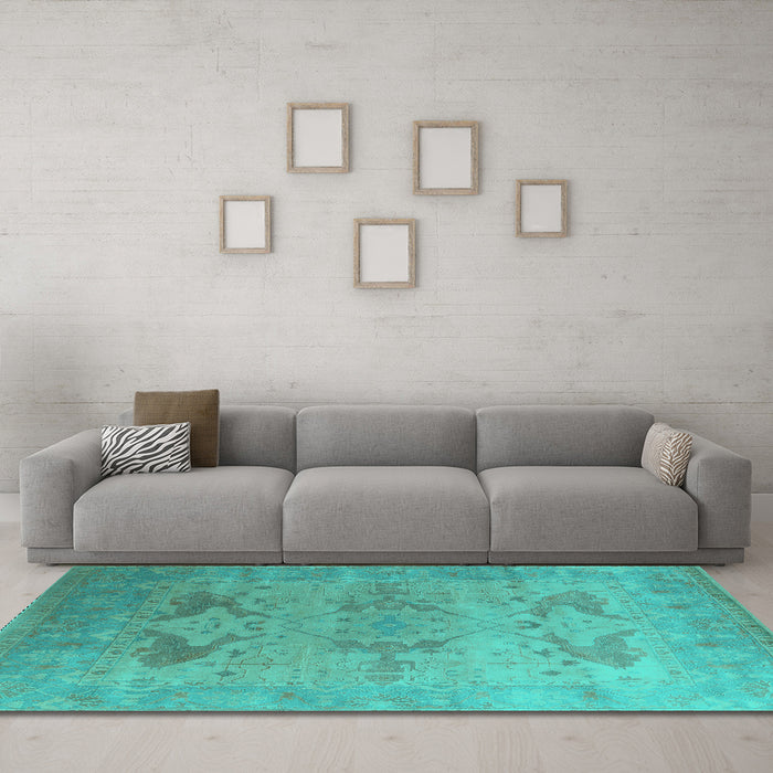 Machine Washable Oriental Turquoise Industrial Area Rugs in a Living Room,, wshurb1607turq