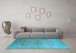 Machine Washable Oriental Light Blue Industrial Rug in a Living Room, wshurb1607lblu