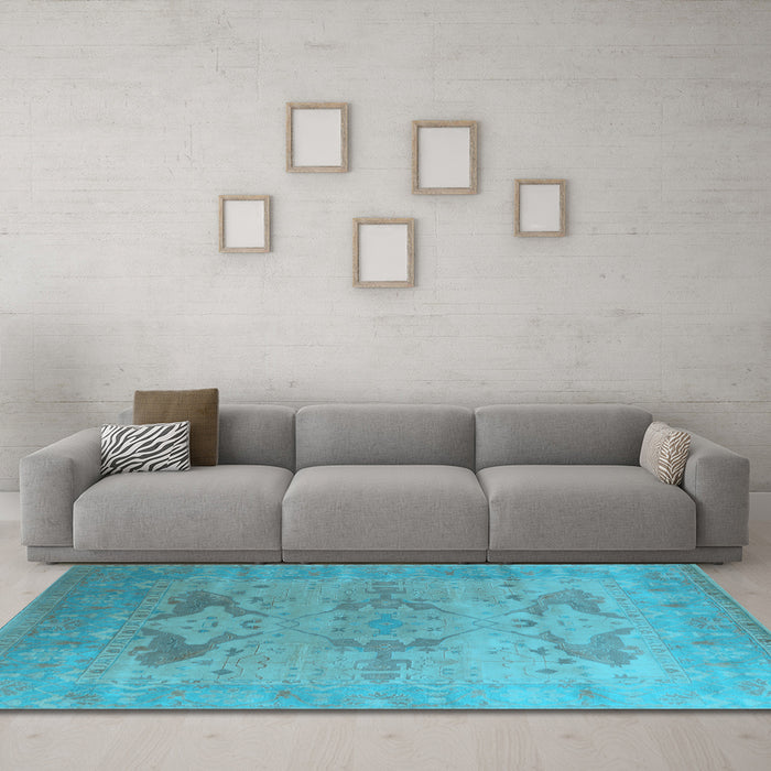 Machine Washable Oriental Light Blue Industrial Rug in a Living Room, wshurb1607lblu