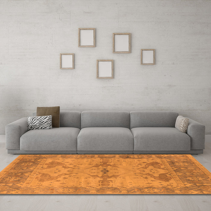 Machine Washable Oriental Orange Industrial Area Rugs in a Living Room, wshurb1608org