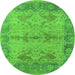 Round Machine Washable Oriental Green Industrial Area Rugs, wshurb1608grn