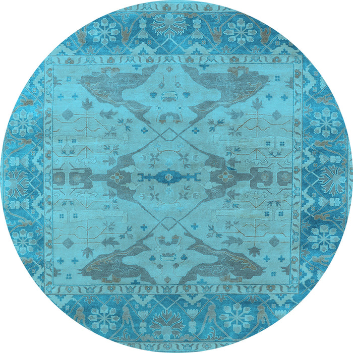 Round Machine Washable Oriental Light Blue Industrial Rug, wshurb1608lblu