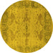 Round Machine Washable Oriental Yellow Industrial Rug, wshurb1608yw