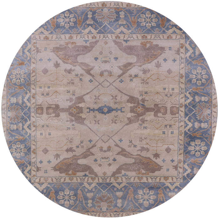 Round Mid-Century Modern Rose Purple Oriental Rug, urb1608