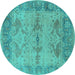 Round Oriental Turquoise Industrial Rug, urb1608turq