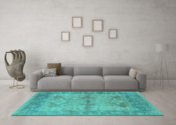 Machine Washable Oriental Turquoise Industrial Area Rugs in a Living Room,, wshurb1608turq