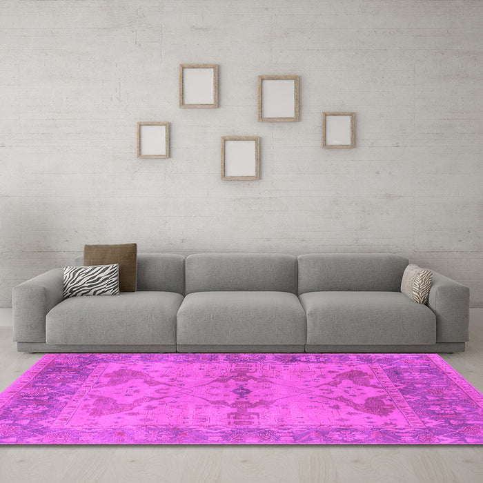 Machine Washable Oriental Pink Industrial Rug in a Living Room, wshurb1608pnk