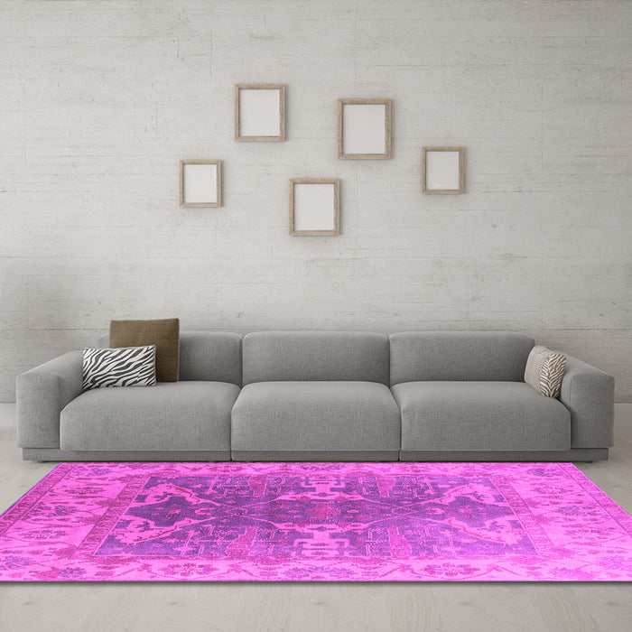 Machine Washable Oriental Pink Industrial Rug in a Living Room, wshurb1609pnk