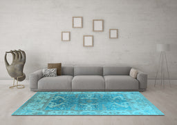 Machine Washable Oriental Light Blue Industrial Rug in a Living Room, wshurb1609lblu