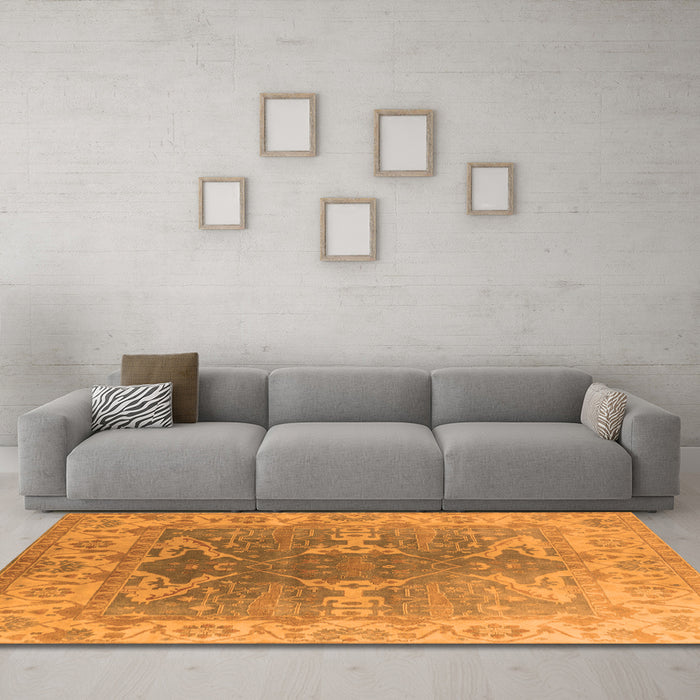 Machine Washable Oriental Orange Industrial Area Rugs in a Living Room, wshurb1609org