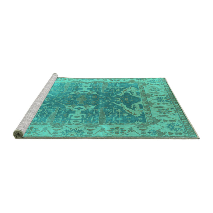 Sideview of Machine Washable Oriental Turquoise Industrial Area Rugs, wshurb1609turq
