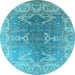 Round Machine Washable Oriental Light Blue Industrial Rug, wshurb1609lblu