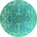 Round Machine Washable Oriental Turquoise Industrial Area Rugs, wshurb1609turq