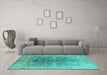 Machine Washable Oriental Turquoise Industrial Area Rugs in a Living Room,, wshurb1609turq