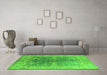 Machine Washable Oriental Green Industrial Area Rugs in a Living Room,, wshurb1609grn