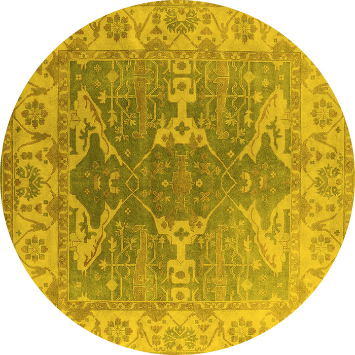 Round Machine Washable Oriental Yellow Industrial Rug, wshurb1609yw