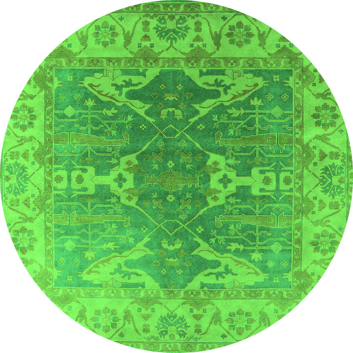 Round Machine Washable Oriental Green Industrial Area Rugs, wshurb1609grn