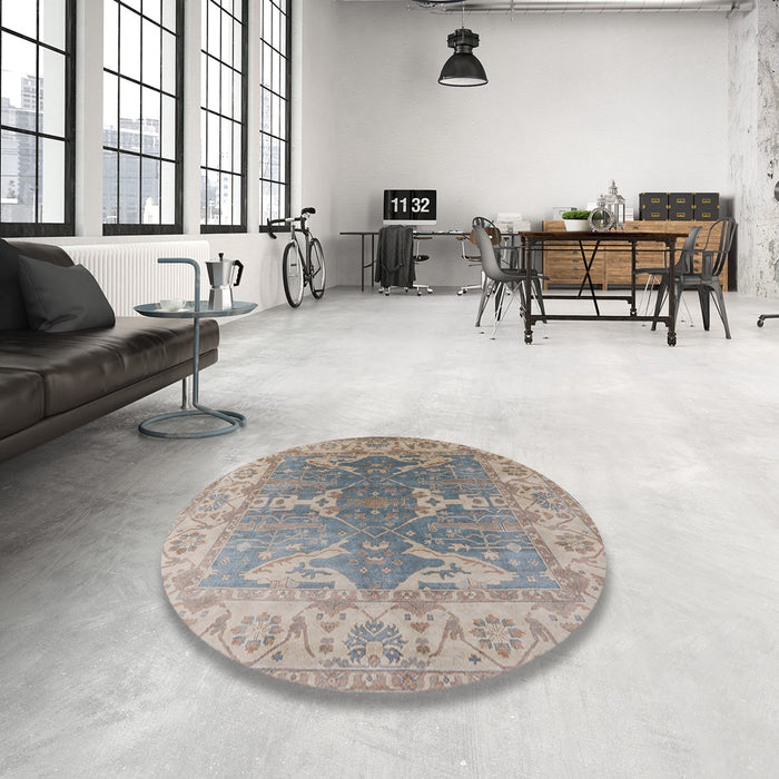 Round Machine Washable Industrial Modern Granite Gray Rug in a Office, wshurb1609