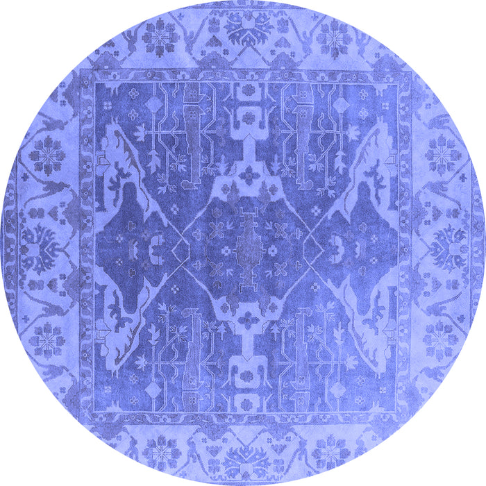 Round Machine Washable Oriental Blue Industrial Rug, wshurb1609blu