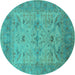 Round Machine Washable Oriental Turquoise Industrial Area Rugs, wshurb1610turq