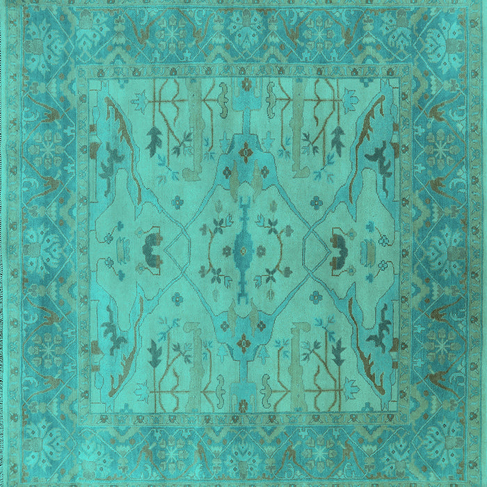 Square Machine Washable Oriental Turquoise Industrial Area Rugs, wshurb1610turq