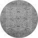 Round Machine Washable Oriental Gray Industrial Rug, wshurb1610gry