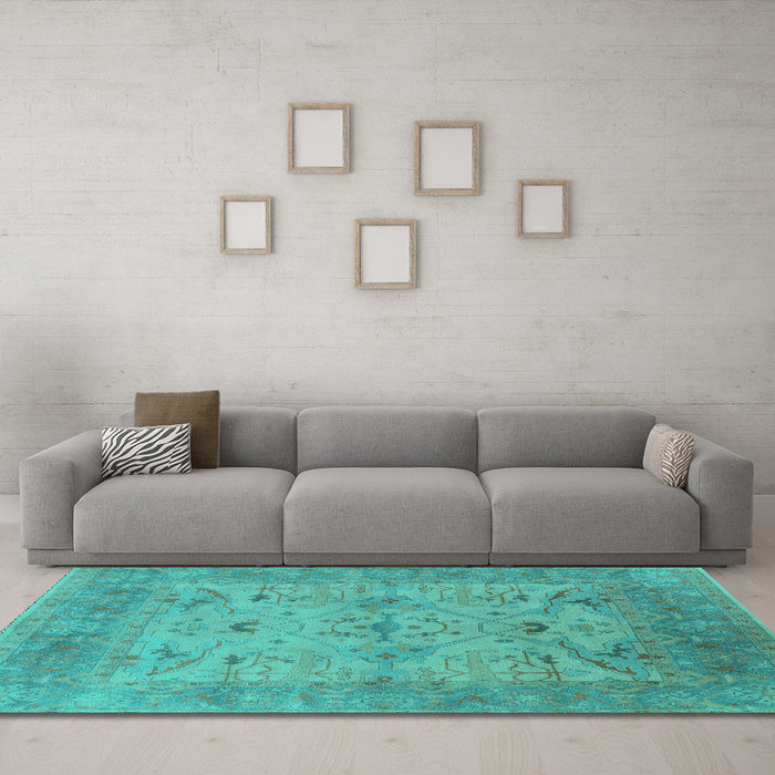 Machine Washable Oriental Turquoise Industrial Area Rugs in a Living Room,, wshurb1610turq