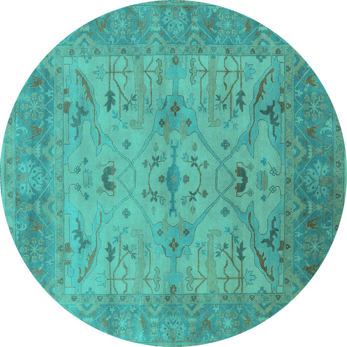 Round Oriental Turquoise Industrial Rug, urb1610turq