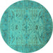 Round Oriental Turquoise Industrial Rug, urb1610turq