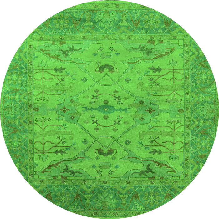 Round Machine Washable Oriental Green Industrial Area Rugs, wshurb1610grn